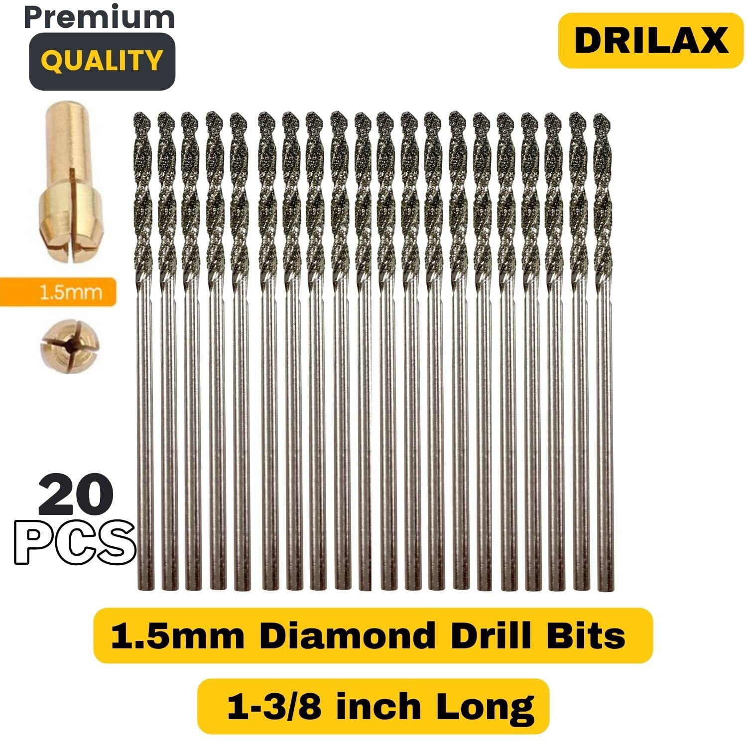 Drilax Diamond Twist Drill Bit Set 1.5mm 20 Pcs