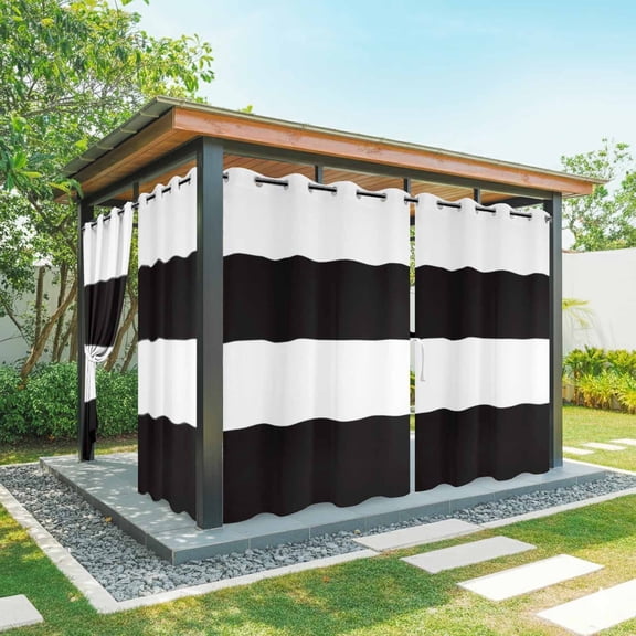 Black and White Stripe Pattern Outdoor Curtains for Patio Waterproof, Simple Style Grommet Curtains for Porch Outside Privacy Drape for Gazebo Garden Pergola, 2 Panels, 54x84in