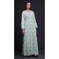 thumbnail image 4 of Bimba Moss Georgette Leaves & Ranunculus Floral Printed Womenâ€™s Long Sleeve Elastic Waist MaxiÂ&nbsp;DressÂ&nbsp;Gown-Large, 4 of 5