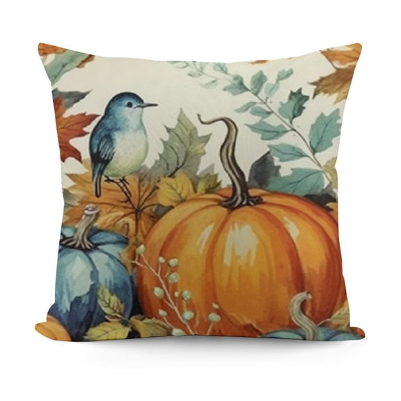 SHANXI Fall Pillow Covers Blue and Green Watercolor Pumpkin Fallen Leaves Decorative Throw Pillow Covers Thanksgiving Decoration for Home Couch 12x12in