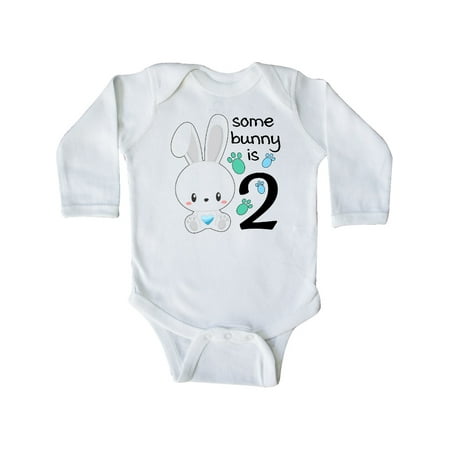 

Inktastic Somebunny is Two-Second birthday bunny Gift Baby Boy or Baby Girl Long Sleeve Bodysuit