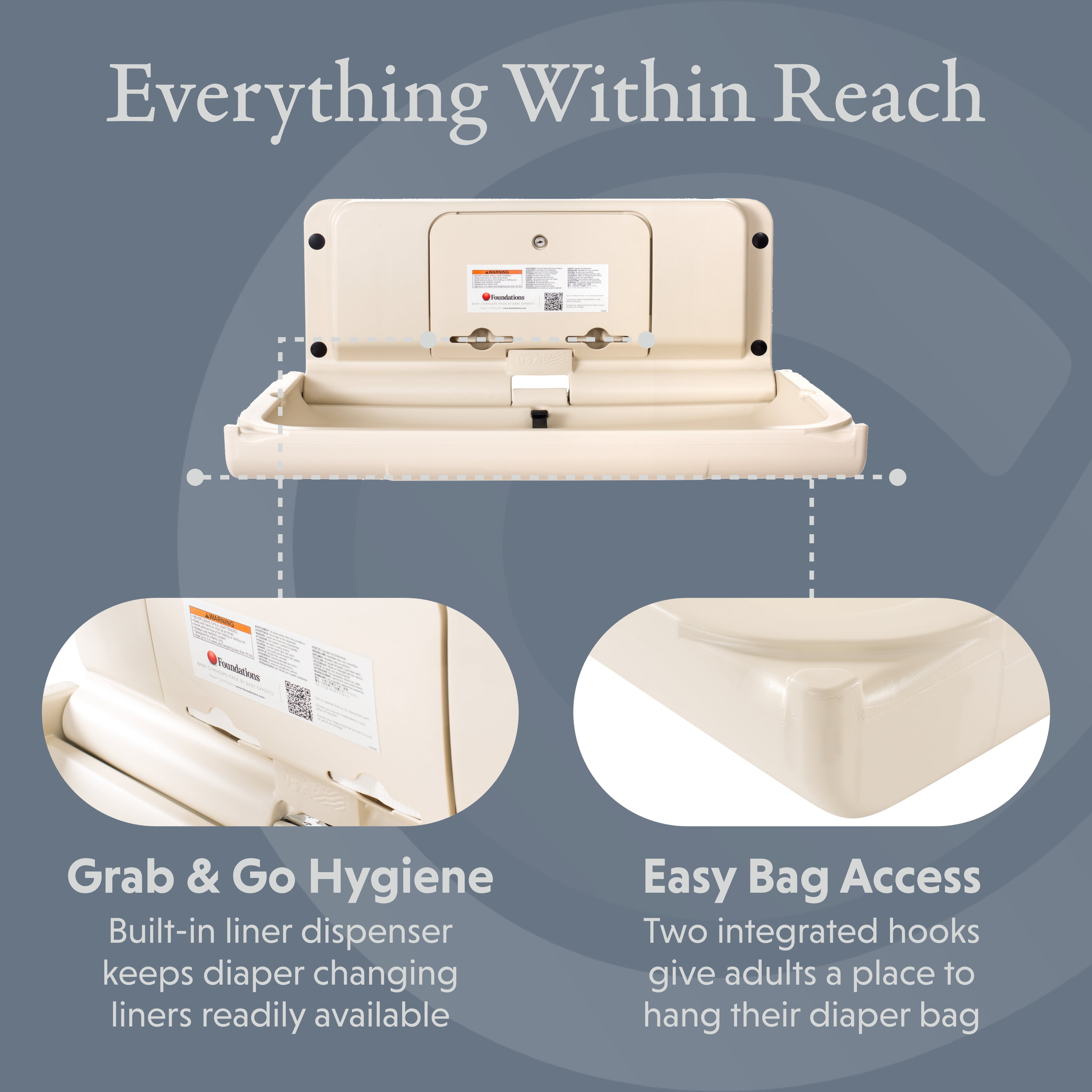 Foundations Ultra Horizontal Baby Changing Station, EZ Mount Backer Plate Included, Off-White (200-EH-08)