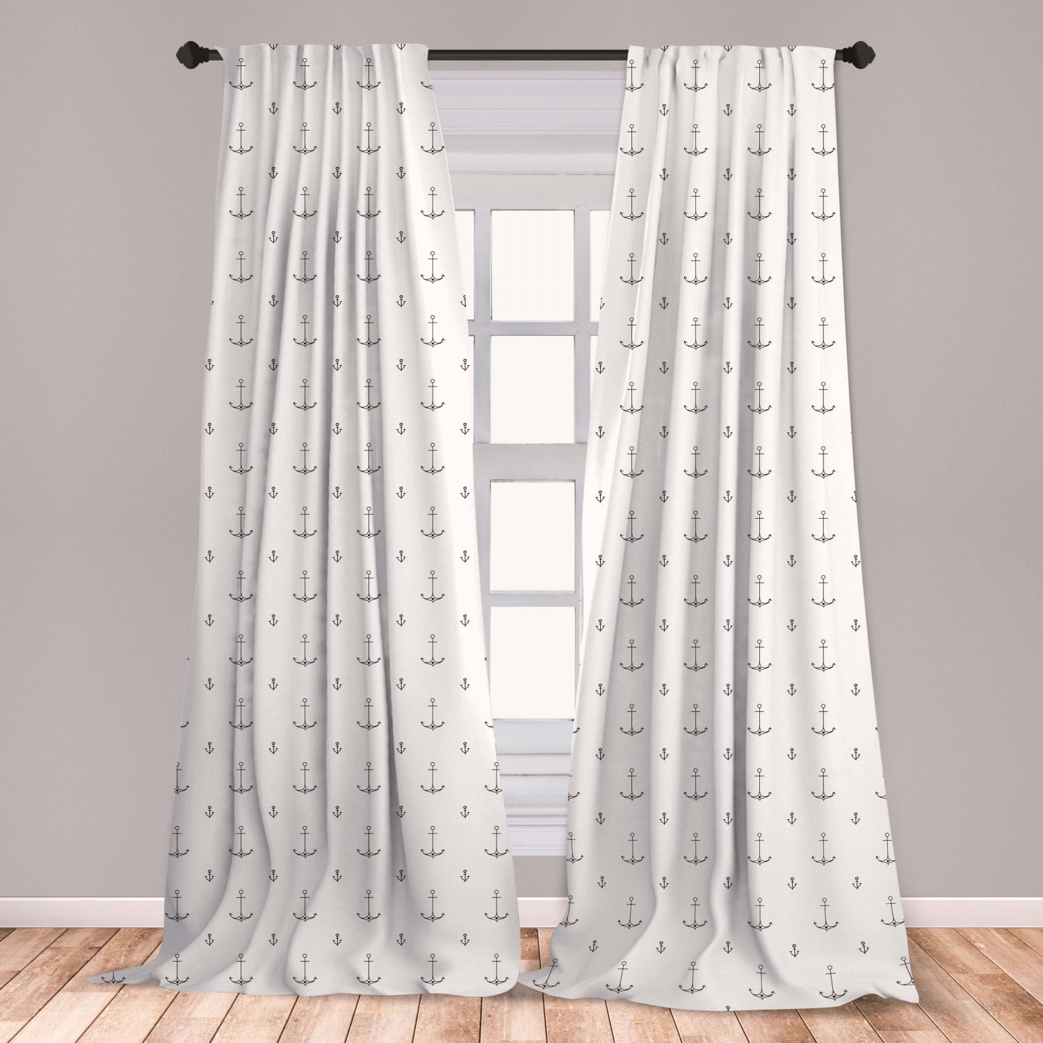 Nautical Curtains 2 Panels Set, Simplistic Design Continuous Pattern of