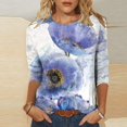 thumbnail image 2 of Pompotops T-shirt Mode Femme Imprimé Manches 3/4 Blouse Col Rond Hauts Décontractés en Solde, 2 of 5