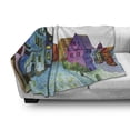 thumbnail image 3 of Cartoon Soft Flannel Fleece Throw Blanket, European Scenery with Pastel Colors and Road Aged Old Architecture Image Print, Cozy Plush for Indoor and Outdoor Use, 50" x 60", Multicolor, by Ambesonne, 3 of 6