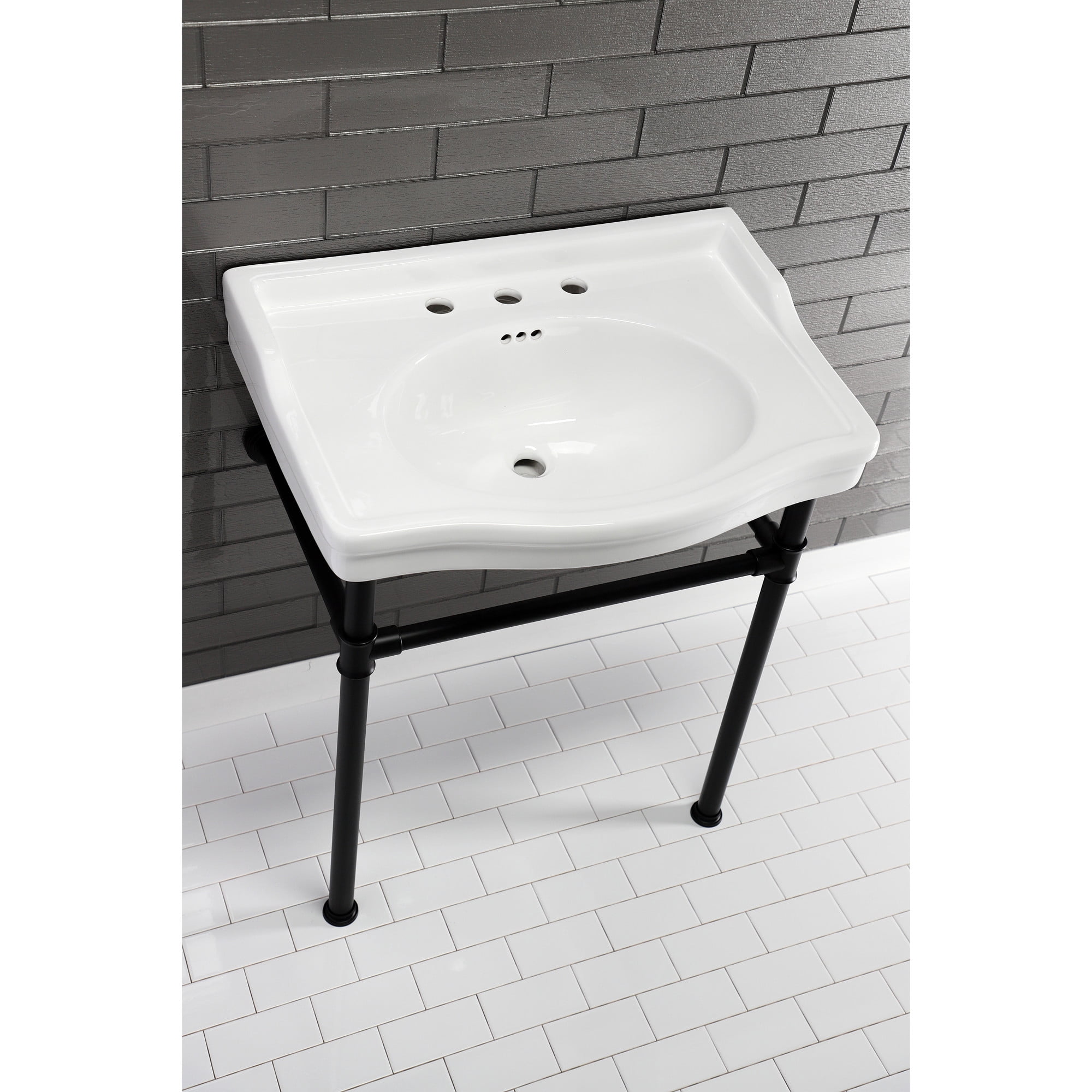 Kingston Brass VPB3308B Victorian 30-Inch Ceramic Console Sink (8-Inch, 3-Hole) in White
