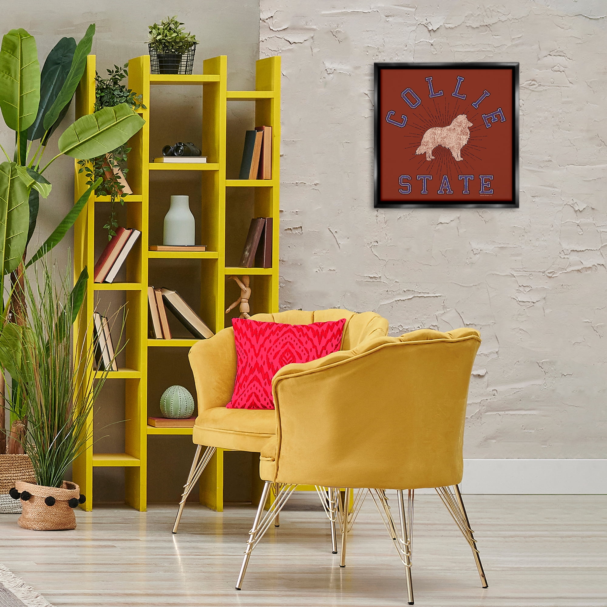 Stupell Industries Vintage Collie State Novelty & Humor Painting Black Floater Framed Canvas Art Print Wall Art, 18 x 18