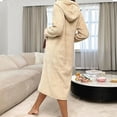 thumbnail image 4 of Gupgi Women Plush Robe Buttons Bow Pockets Flannel Hooded Bathrobe Hotel Spa Party Kimono Robe, 4 of 8