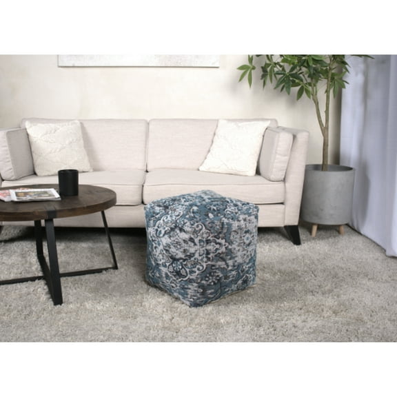 Blue Square Pouf - Combined And Floor Cushion, 16.04"x16.04"x16.04", Decorative Element, 200lb Weight Capacity, Beads Filled, Spot Clean Only Multi-purpose Or Decorative,