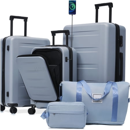CHAMPFLAG 5 Piece Expandable Hardside Suitcase Set with USB Charging, TSA Lock, Front Access &; 360° Wheels