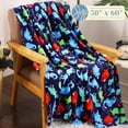 thumbnail image 2 of Elegant Comfort Lightweight Printed Throw Blanket- All Season, Soft, Cozy and Plush- Decorative Throw Blankets, Perfect for Lounging, 50 x 60 inches, Navy Dino, Throw Blanket, 2 of 5