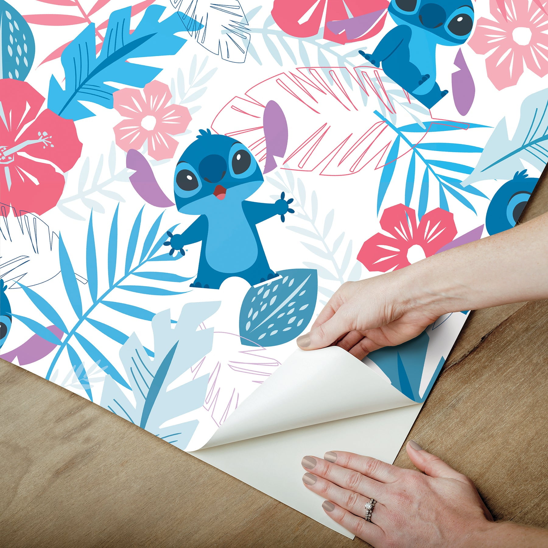 Disney Stitch Tropical Flowers Peel & Stick Wallpaper, Blue