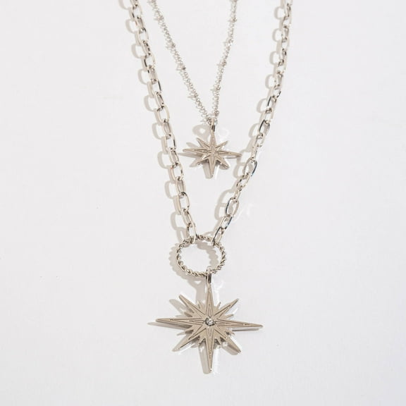 Women's Silver Luna Layered Stars Pendant Necklace by Elsie & Zoey