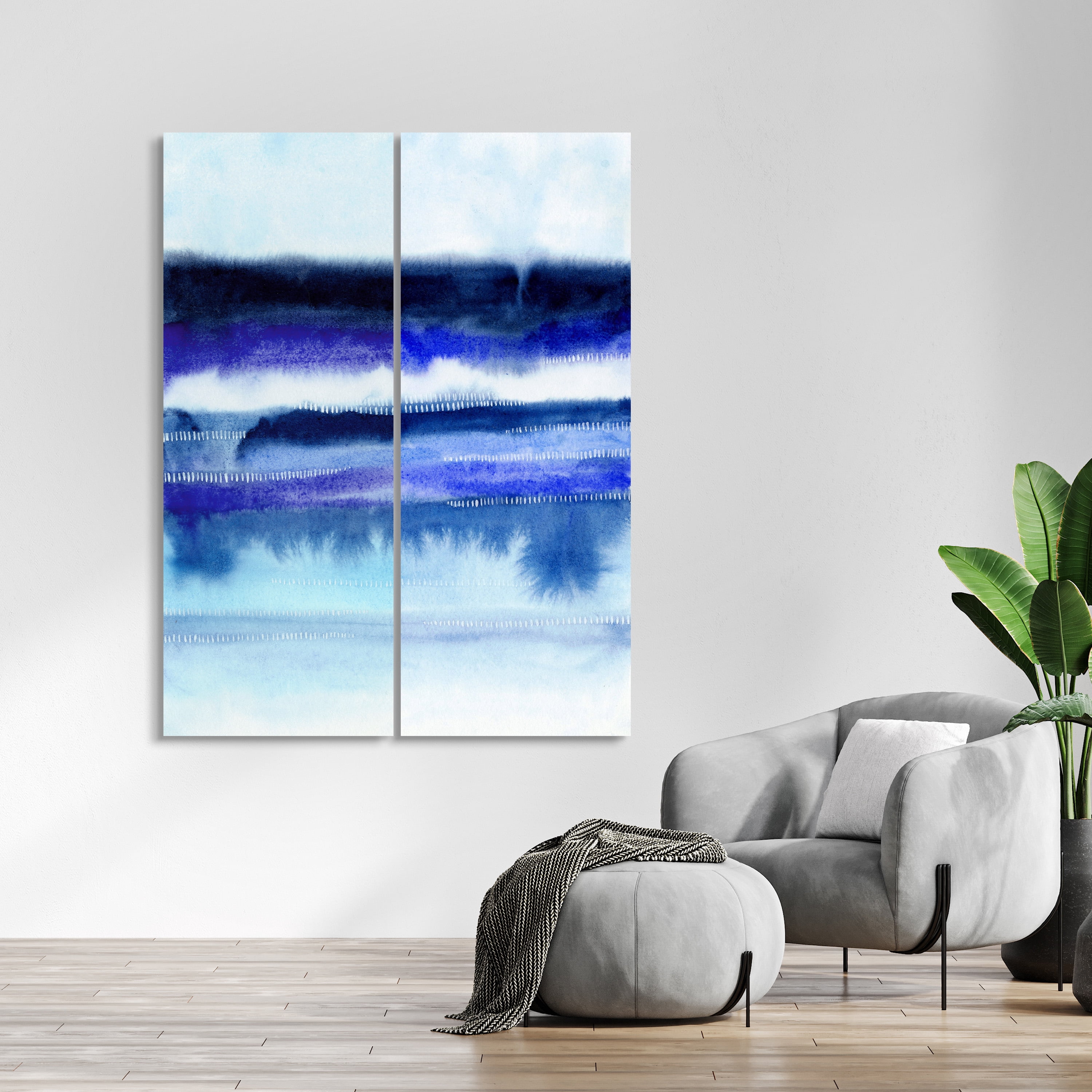 Empire Art Direct Shorebreak Abstract A & B Frameless Free Floating Tempered Glass Panel Graphic Wall Art, 63" x 24" each, Ready to Hang