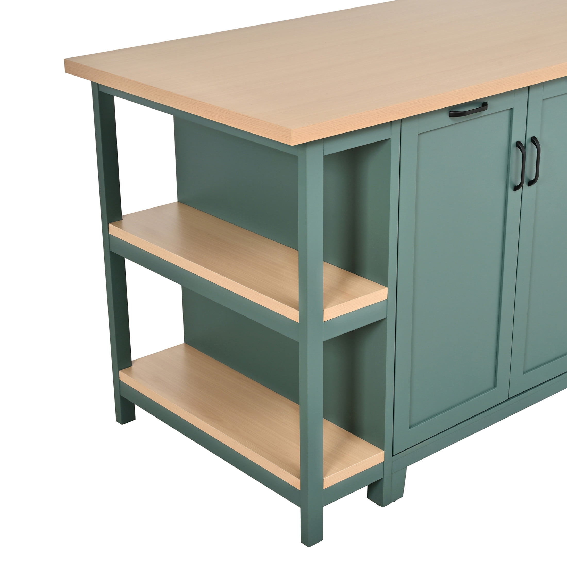 Christopher Knight Home 58" Kitchen Island, Wooden Prep Table with Storage Drawers & Cabinets, Green