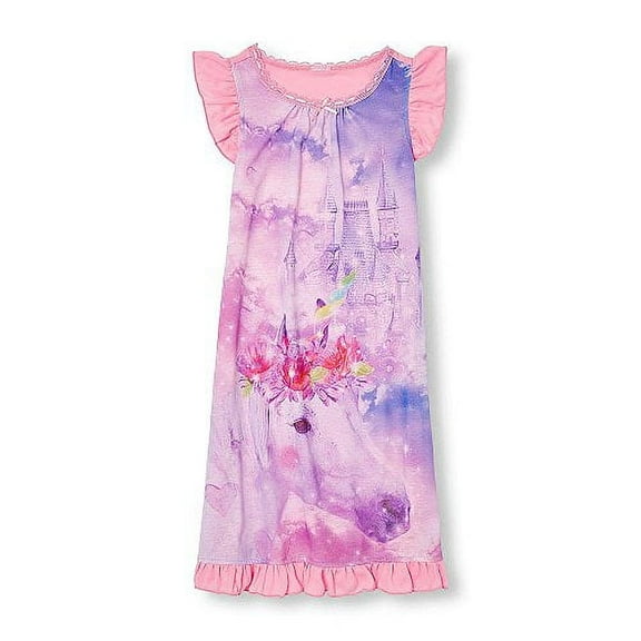 Girl's Magical Castle Unicorn Flutter Sleeve Nightgown, Gown, Size 4