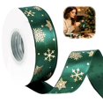 thumbnail image 2 of Christmas Satin Ribbon Rolls,75.46Ft Gold Foil Snowflake Printed Holiday Ribbon, Merry Christmas Fabric Ribbon for Gift Wrapping, Xmas Tree Wreath Garland Bow Making Home Seasonal Party Decor, 2 of 4