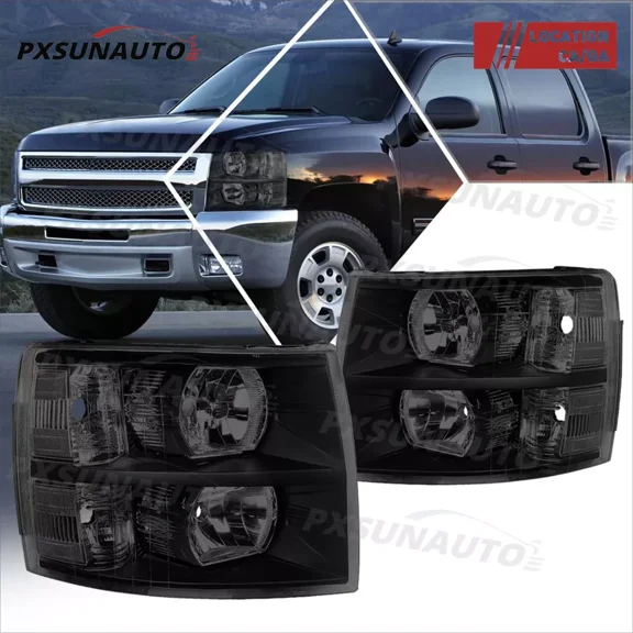 For 2007-2013 Chevy Silverado 1500 2500 HD Smoke Lens Headlights Left & Right