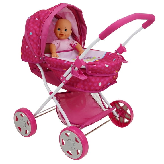 509 Crew Garden Pram N Doll Set- Fits 14" Baby Doll & Folding Pram Set, Kids Pretend Play, Ages 3