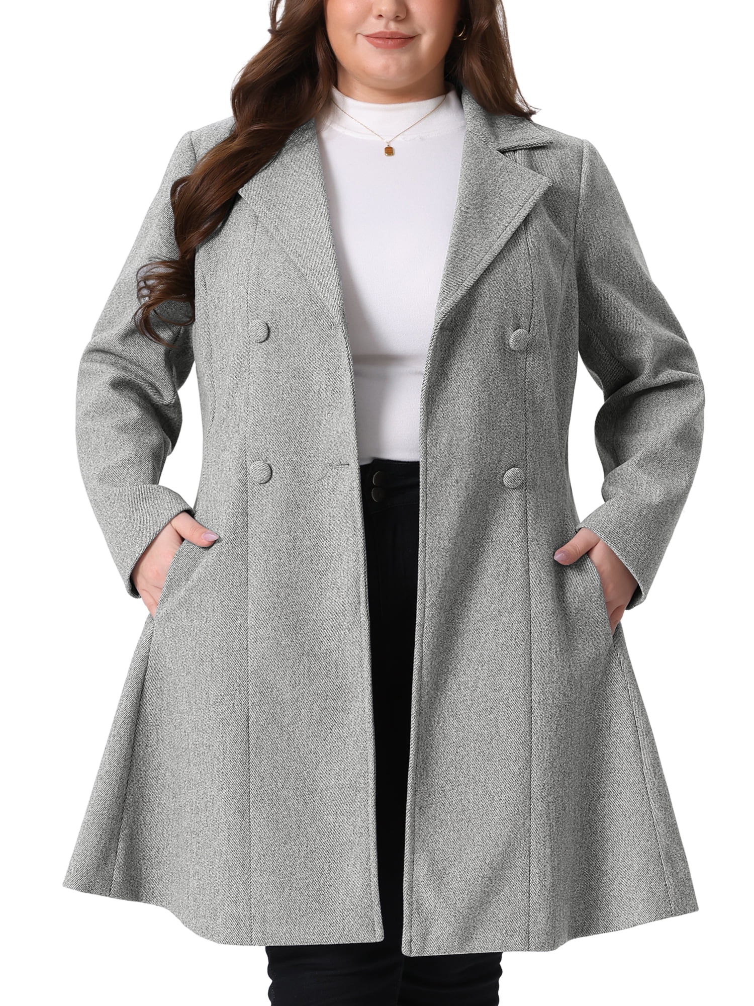 DARING DIVA Women's Plus Size Notch Lapel Double Breasted A Line Peacoat 4X Gray