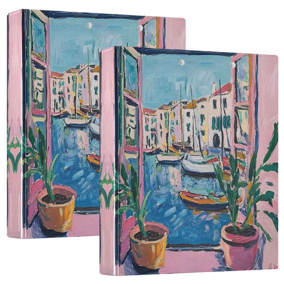 FORMRS 3 Ring Binder 1.5 inch with Pockets Set of 2 Clip Board 200 Sheets Capacity, Blue Plants Window