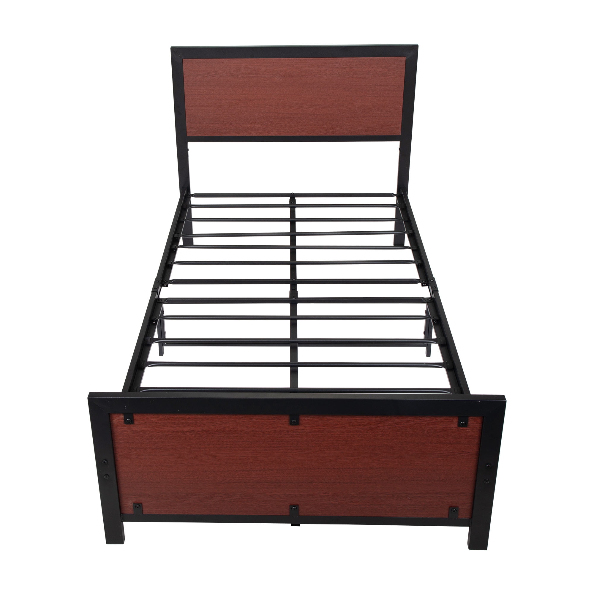 Kepooman Queen Size Metal and Wood Platform Bed with Headboard, Maroon Kepooman Queen Size Metal and Wood Platform Bed with Headboard, Maroon