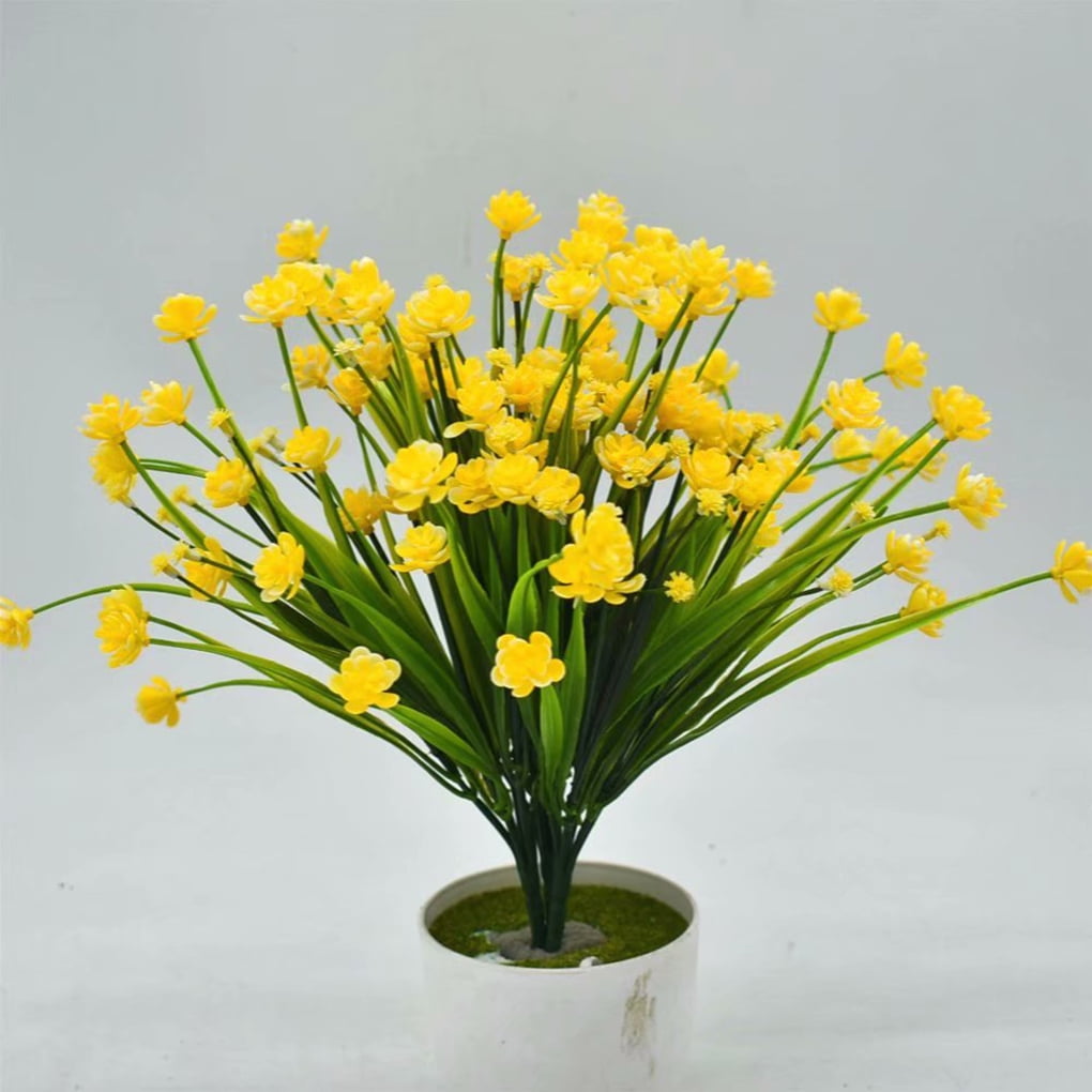 1 Bunch Artificial Fake Flowers Plastic Daffodils Flower Leaves 7 Branches Lifelike Floral
