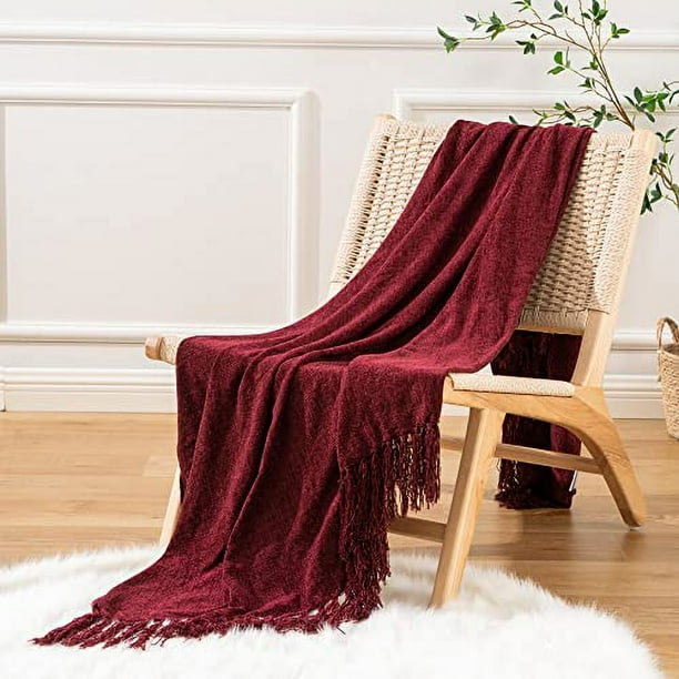 BATTILO HOME Burgundy chenille Throw Blanket for couch Decorative Fringe Velvety Red Throw Blanket for Sofa Home DAcor 50x60 Walmart