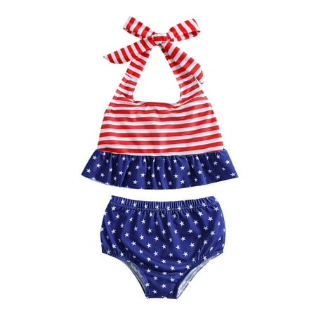 

Toddler Swimsuit Girl Size 110 For 4 Years-5 Years Summer Bowknot Start Stripe Prints Two Piece Swimwear Bikini Set Bathing Suits For Girls Padded
