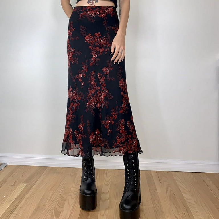 High waisted midi outlet skirt 90s