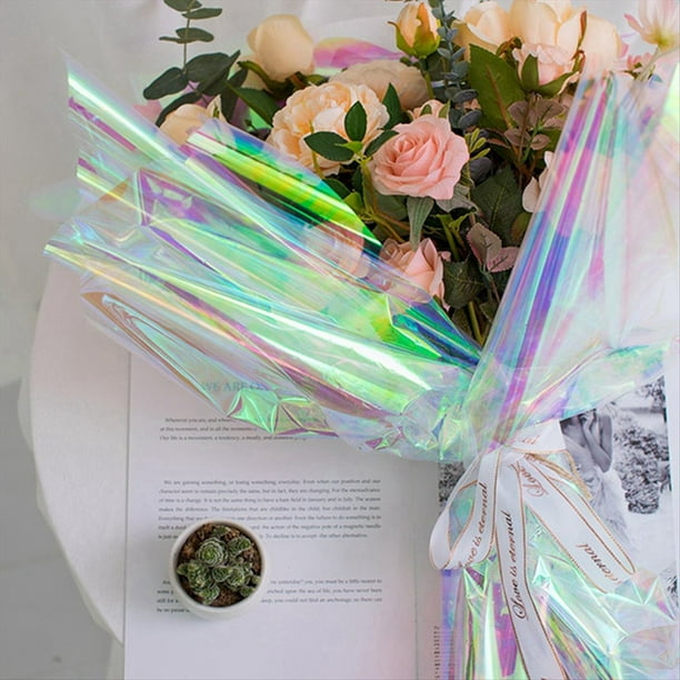 80 Piezas de Papel de Celofán de 59 cm x 57 cm, Película Iridiscente, Envoltura de Regalo, Papel de Embalaje de Envoltura de Flores Arcoíris, Ven