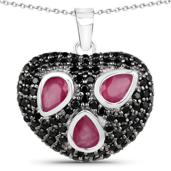 Fine Color Jewels Genuine Black Spinel Pendant in .925 Sterling Silver Black Heart Necklace 3.28 Carat Ruby Black Gemstone Necklace August Birthstone Pendant Gift For Women