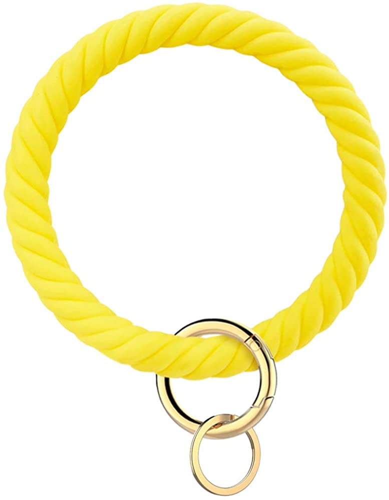 Silicone Round Key Ring Bracelet with Metal Key Holder,Wristlet Keychains for Women and Girls Bangle Key Ring Car Keychain