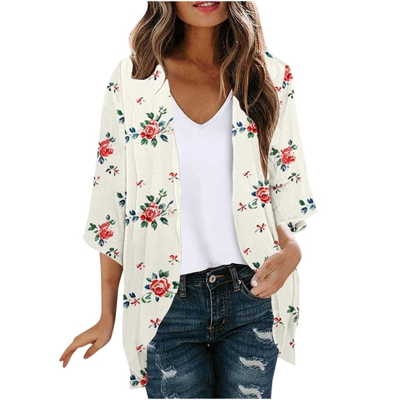 Nmnitkp Women Cardigan,Summer Cardigan 3/4 Sleeves Open Front Lightweight Cardigan Draped Comfortable and Breathable Cardigan
