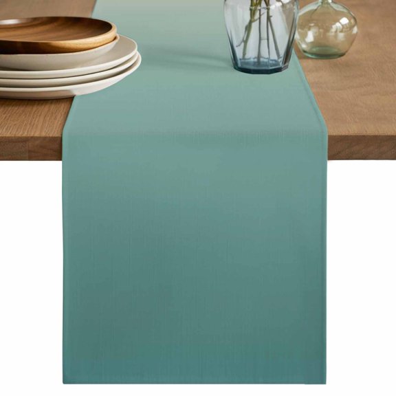Green Brown Ombre Table Runner, Abstract Aesthetics Modern Art Washable Cotton Linen Table Runners 72 Inches Long, Dresser Scarf Runner for Dining/Coffee/TV Stands/Kitchen/Cabinets 16''x72''