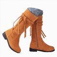 thumbnail image 3 of KPOPLK Big Girls Knee High Western Boots Braided Strap Tassel Low Heel Casual Riding Boots for Little Kids(1.5,Brown), 3 of 9