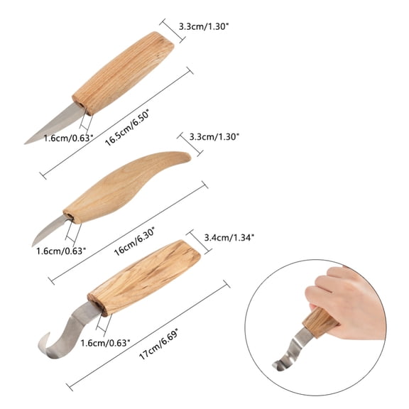 Stainless Steel Woodcarving Cutter Woodwork Sculptural DIY Wood Handle Carving Knife Woodcut Tools Kit Stainless Steel color 160-170x33-34x16mm