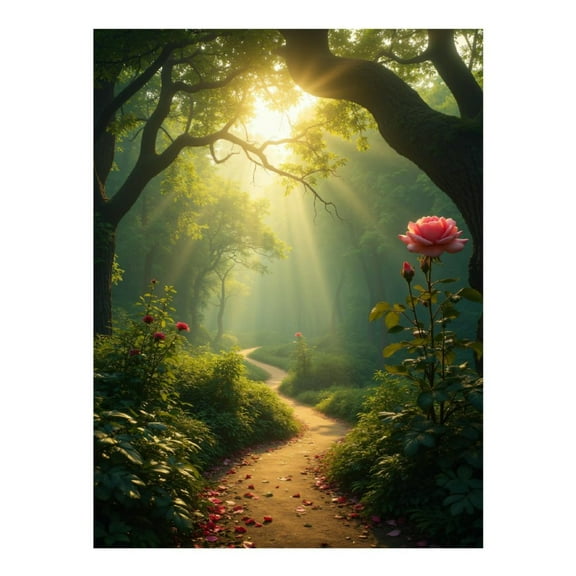 Diamond Art Kits for Adults - Forest Path Sunlight Roses 5d Diamond Painting for Adults, Diamond Art for Adults Beginners, Frameless Diamond Painting Kits for Adults for Home Wall Decor