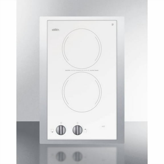 15" Wide 230V 2-Burner Radiant Cooktop, White, Knob