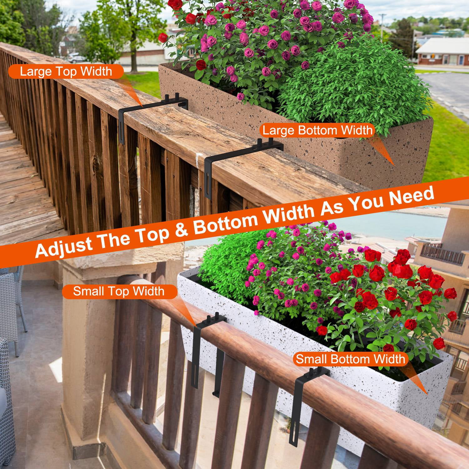 (Weiyi-EC)-- 4Pcs Per Set Adjustable Planter Box Brackets Flower Box Holders Window Boxes Planters Hooks No Drill Railing Planter Mounts For Windowsills Garden Fences Balcony **--（ ki[/'l）