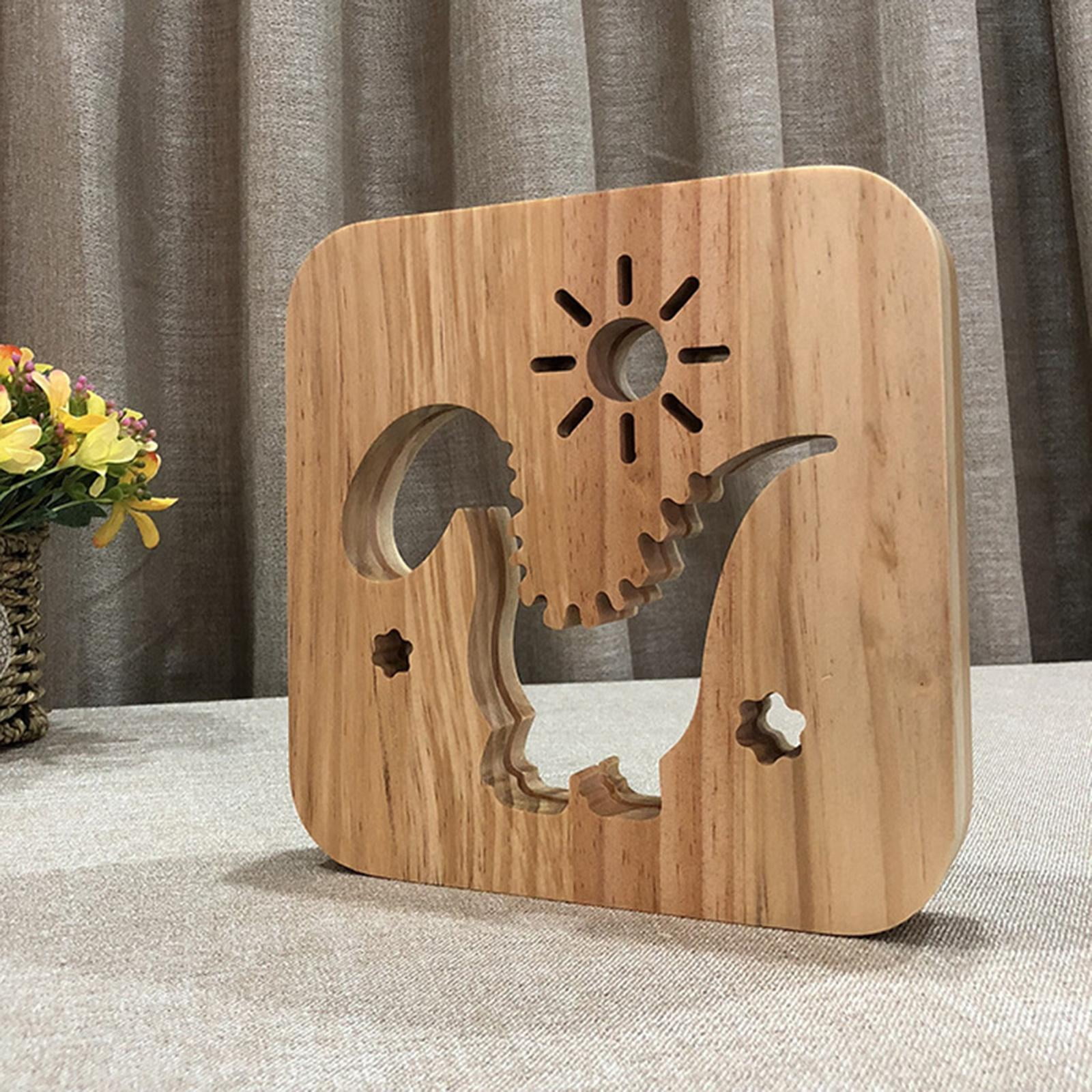 Creative 3D Amal Wooden ght Light, Hollow Dinosaur and table lamp with USB, Home Bedroom Decor ghtlight Bedside Lamp