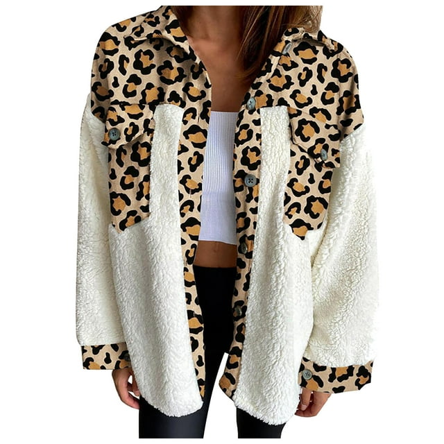 CEHVOM Mode Femmes Cardigan Patchwork Imprimé Léopard Veste en Peluche Manteau Liquidation