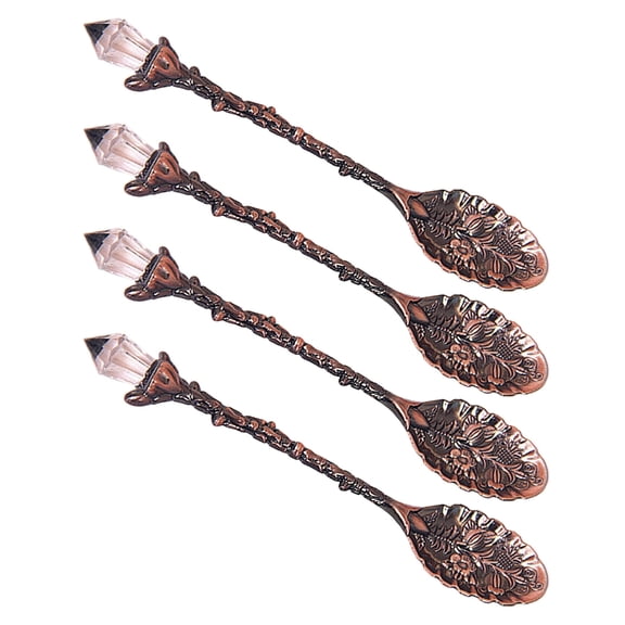 Antique Engraved Kirsite Spoon With Crystal Handle, For Coffee Tea Baking, Easy-Clean Rustproof Kitchen Essential