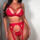 thumbnail image 4 of Conjunto de ropa interior de encaje floral de 3 piezas para mujer, sujetador sexy, bragas, liguero, rojo, S Speravity XX000052-01, 4 of 7