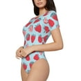 thumbnail image 2 of Daiia Strawberries print Women's Crew Neck Short Sleeve Bodysuit Fashion Tops Fit Casual Basic Extender Bodysuit-X-Large, 2 of 9