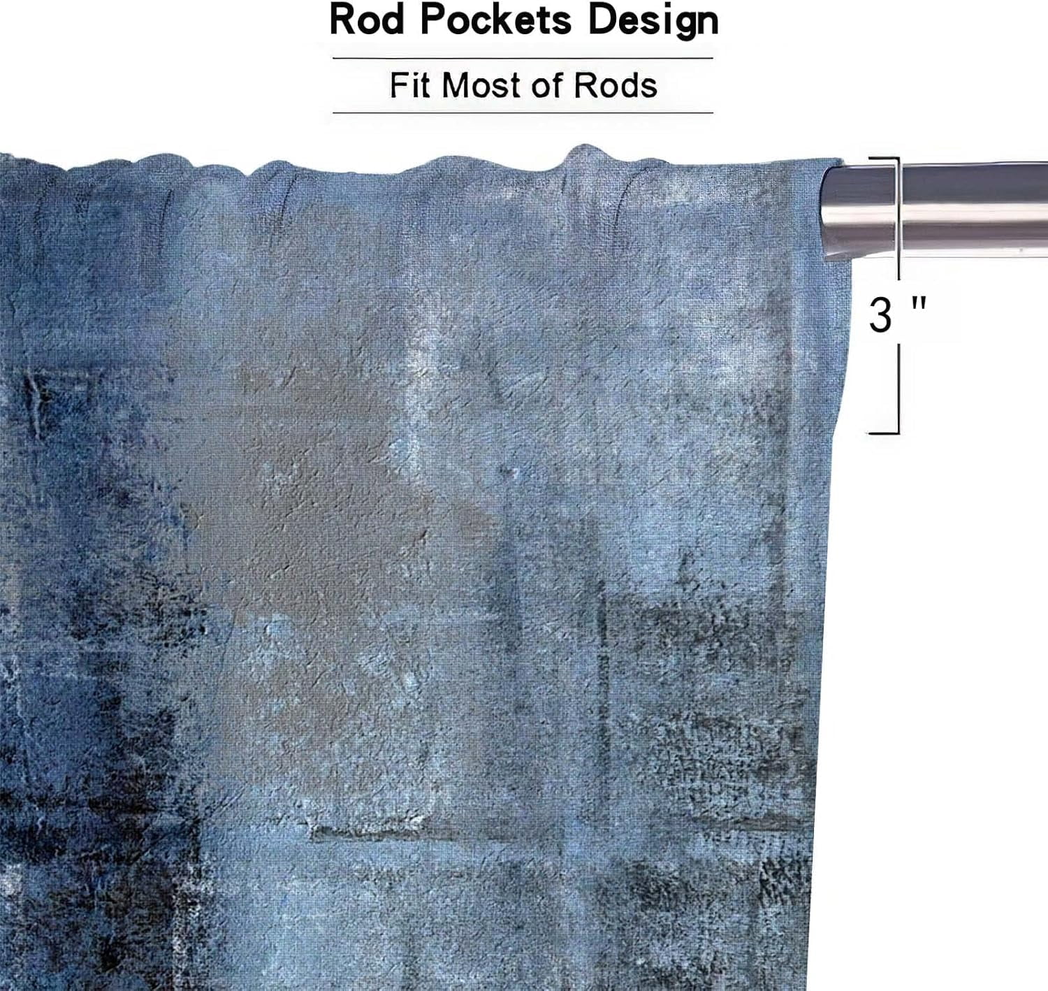 Blue Blackout Kitchen Curtains Tiers and Valances Set 3 Piece for Windows Grey Kitchen Window Curtains Set,Modern Abstract Art Valances for Living Room(36" Tiers Set)