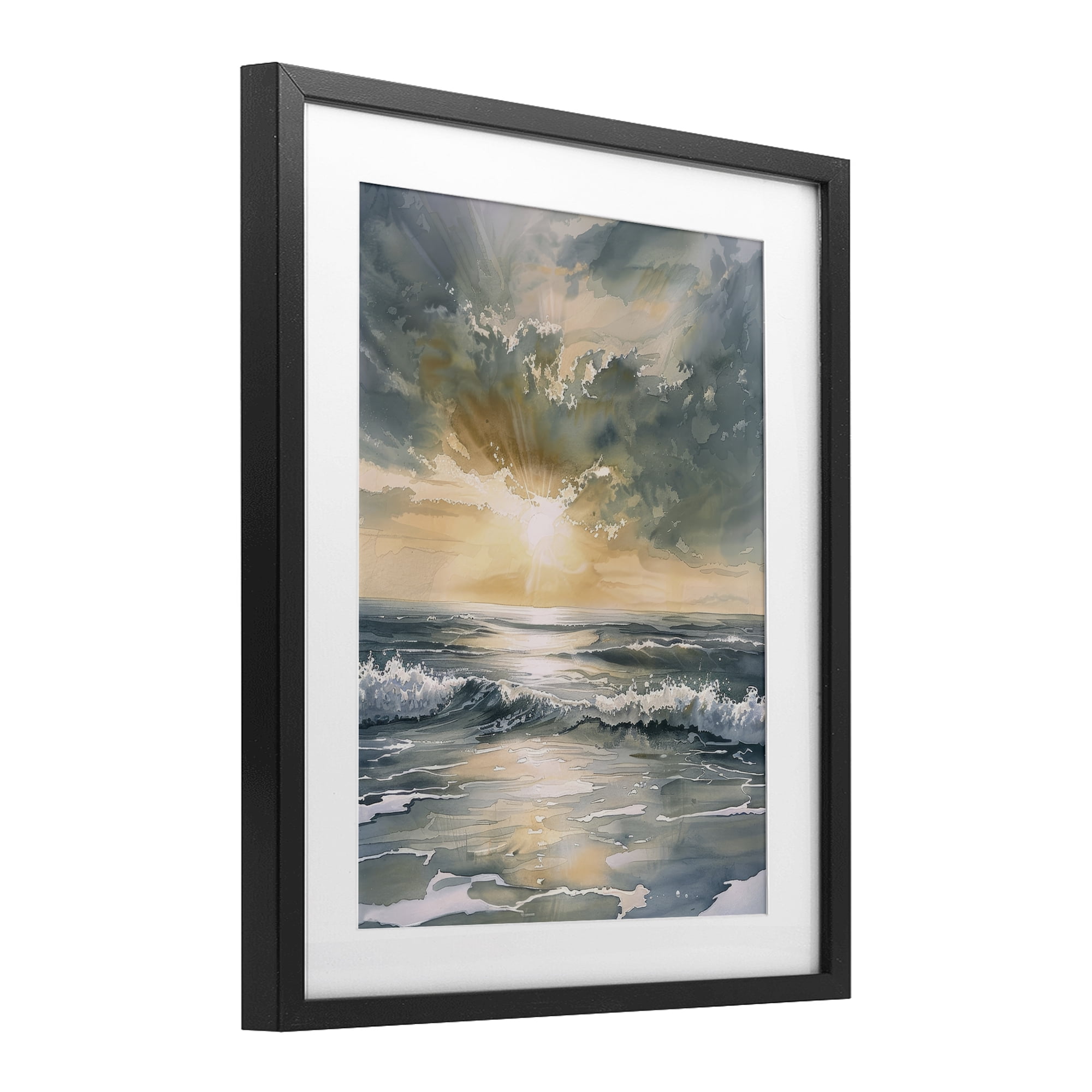 Stupell Industries Sunlit Waves Golden Reflection Black Framed Print Under Glass, design by Petal Prints Design