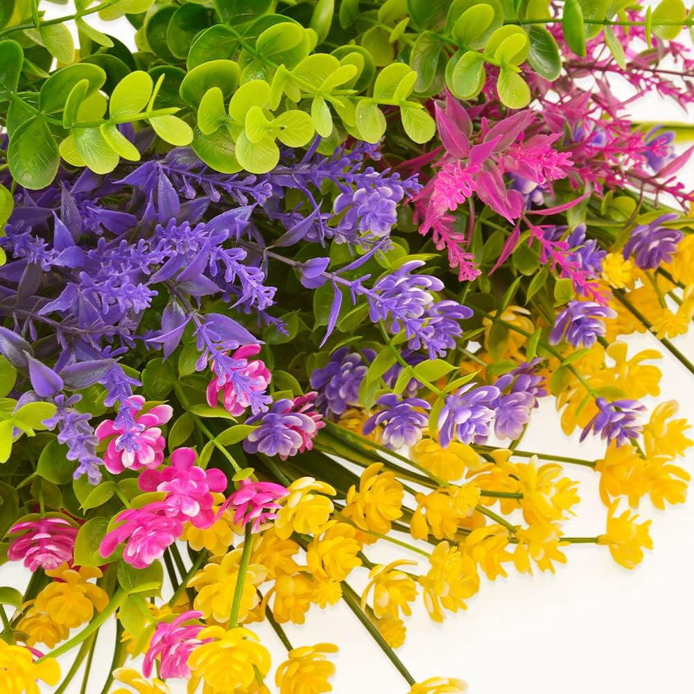 10 Bundles Outdoor Artificial Fake Flowers UV Resistant No Fade Boxwood Faux Plastic Shrubs Plants for Garden Patio Porch Window Box Home Wedding Farmhouse Hanging Decor