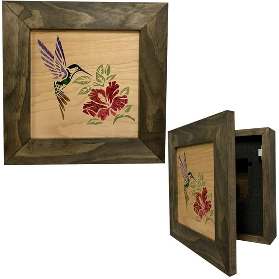 Bellewood Designs Decorative Wooden Gun Safe with Hummingbird and Hibiscus
