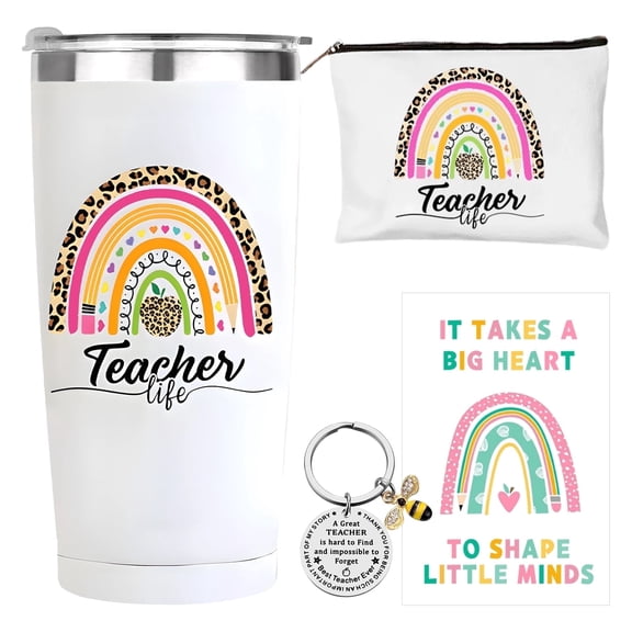 Kicpot Teacher Gifts for Women Men, Thank You Personalised Teacher Gifts, Teacher Christmas Gifts, Thank You Appreciation Gifts Set with Travel Mug Keychains Makeup Bag Greeting Card